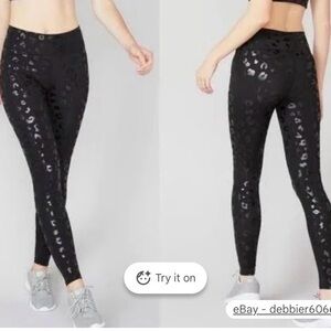 Terez Foil Printed Cheetah Leggings NYC Black Med Like New!